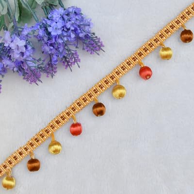 NIHUJALE Fransenbesatz, geflochtene Hängeperlen, 1 Yards Hängende Ball Fringe Trim Perlen Trim for Handwerk Vorhang Sofa Tisch Dekoration(Golden Yellow) von NIHUJALE