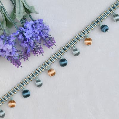 NIHUJALE Fransenbesatz, geflochtene Hängeperlen, 1 Yards Hängende Ball Fringe Trim Perlen Trim for Handwerk Vorhang Sofa Tisch Dekoration(Light Blue) von NIHUJALE