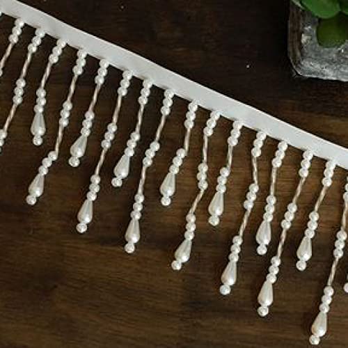 NIHUJALE Fransenbesatz, geflochtene Hängeperlen, 1 Yards Perle Perlen Quaste Spitze Trim Hochzeit Kleid Vorhang Lampenschirme Dekoration Hängende Perlen Anhänger Band Fringe(White,1 Yard) von NIHUJALE
