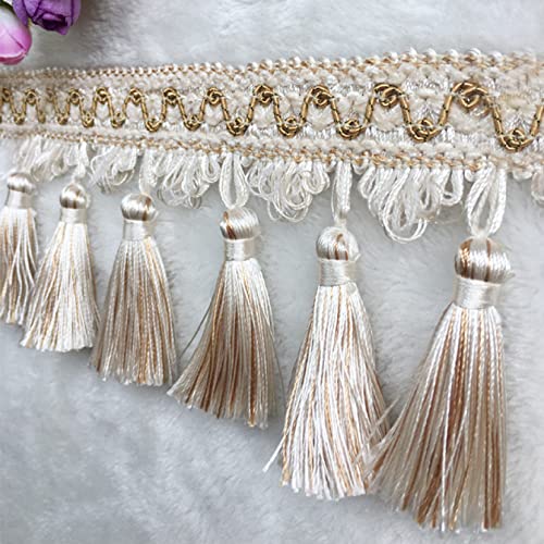 NIHUJALE Fransenbesatz, geflochtene Hängeperlen, 11 Yards Dekorative Fransenbesatz Home Sofa Kissen Lampenschirme Dekoration DIY Vorhang Nähen Trim Quaste Trimmen Spitze(Beige) von NIHUJALE