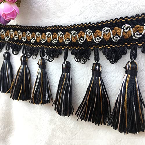 NIHUJALE Fransenbesatz, geflochtene Hängeperlen, 11 Yards Dekorative Fransenbesatz Home Sofa Kissen Lampenschirme Dekoration DIY Vorhang Nähen Trim Quaste Trimmen Spitze(Black) von NIHUJALE