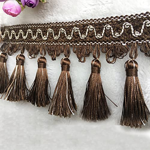 NIHUJALE Fransenbesatz, geflochtene Hängeperlen, 11 Yards Dekorative Fransenbesatz Home Sofa Kissen Lampenschirme Dekoration DIY Vorhang Nähen Trim Quaste Trimmen Spitze(Dark Brown) von NIHUJALE