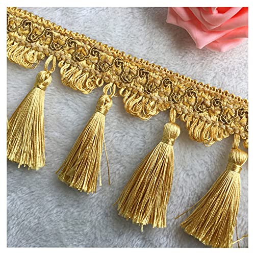 NIHUJALE Fransenbesatz, geflochtene Hängeperlen, 11 Yards Dekorative Fransenbesatz Home Sofa Kissen Lampenschirme Dekoration DIY Vorhang Nähen Trim Quaste Trimmen Spitze(Gold) von NIHUJALE
