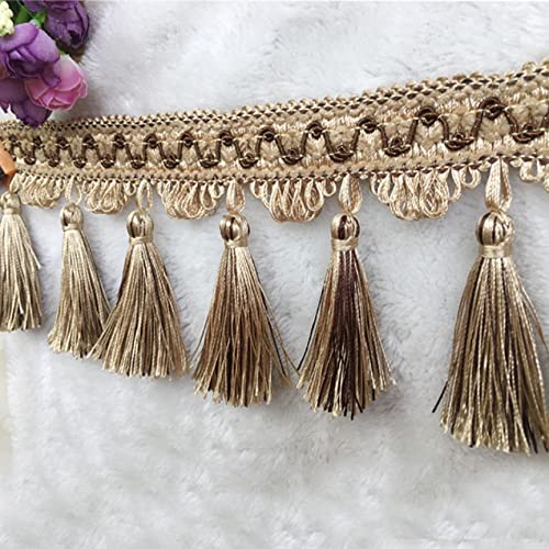 NIHUJALE Fransenbesatz, geflochtene Hängeperlen, 11 Yards Dekorative Fransenbesatz Home Sofa Kissen Lampenschirme Dekoration DIY Vorhang Nähen Trim Quaste Trimmen Spitze(Khaki) von NIHUJALE