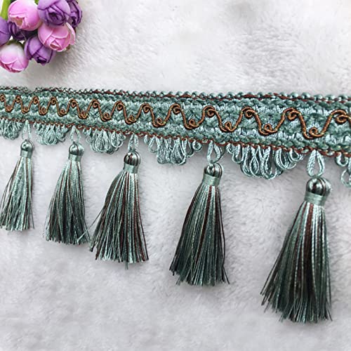 NIHUJALE Fransenbesatz, geflochtene Hängeperlen, 11 Yards Dekorative Fransenbesatz Home Sofa Kissen Lampenschirme Dekoration DIY Vorhang Nähen Trim Quaste Trimmen Spitze(Light Blue) von NIHUJALE