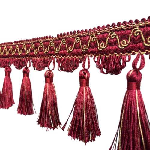 NIHUJALE Fransenbesatz, geflochtene Hängeperlen, 11 Yards Dekorative Fransenbesatz Home Sofa Kissen Lampenschirme Dekoration DIY Vorhang Nähen Trim Quaste Trimmen Spitze(Red) von NIHUJALE