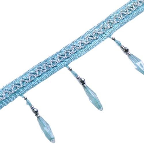 NIHUJALE Fransenbesatz, geflochtene Hängeperlen, 11 Yards Kristallperlen Quaste Fransenbesatz Vorhang Lampenschirme Rand Anhänger Home Polster DIY Dekoration Nähzubehör(Blue) von NIHUJALE