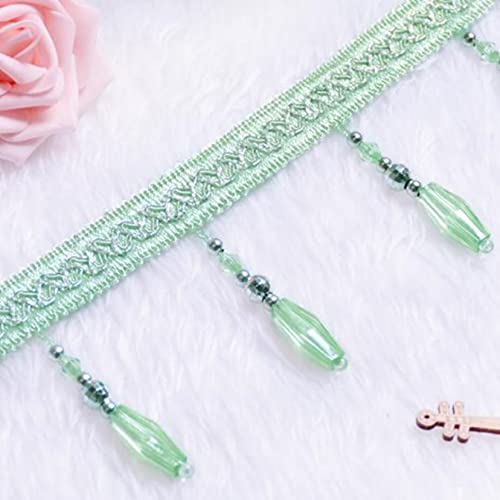NIHUJALE Fransenbesatz, geflochtene Hängeperlen, 11 Yards Kristallperlen Quaste Fransenbesatz Vorhang Lampenschirme Rand Anhänger Home Polster DIY Dekoration Nähzubehör(Green) von NIHUJALE