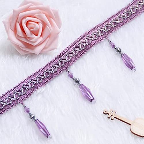 NIHUJALE Fransenbesatz, geflochtene Hängeperlen, 11 Yards Kristallperlen Quaste Fransenbesatz Vorhang Lampenschirme Rand Anhänger Home Polster DIY Dekoration Nähzubehör(Purple) von NIHUJALE