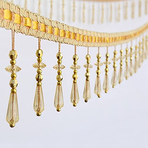 NIHUJALE Fransenbesatz, geflochtene Hängeperlen, 11 Yards Kristallperlenbesatz Quaste Fransen DIY Vorhang Nähen Trim Anhänger Zimmer Lampenschirme Sofa Dekorative Accessoires(Beige) von NIHUJALE