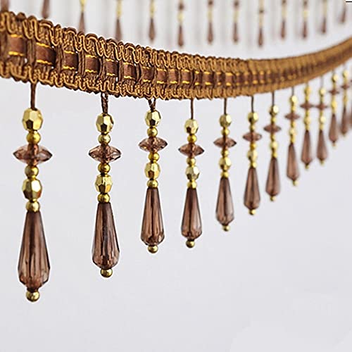 NIHUJALE Fransenbesatz, geflochtene Hängeperlen, 11 Yards Kristallperlenbesatz Quaste Fransen DIY Vorhang Nähen Trim Anhänger Zimmer Lampenschirme Sofa Dekorative Accessoires(Dark Brown) von NIHUJALE