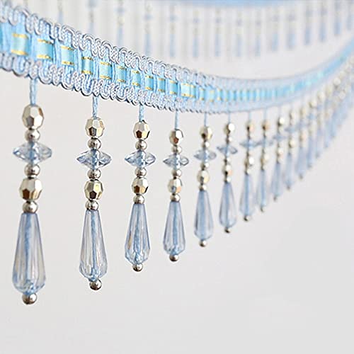 NIHUJALE Fransenbesatz, geflochtene Hängeperlen, 11 Yards Kristallperlenbesatz Quaste Fransen DIY Vorhang Nähen Trim Anhänger Zimmer Lampenschirme Sofa Dekorative Accessoires(Light Blue) von NIHUJALE