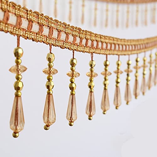 NIHUJALE Fransenbesatz, geflochtene Hängeperlen, 11 Yards Kristallperlenbesatz Quaste Fransen DIY Vorhang Nähen Trim Anhänger Zimmer Lampenschirme Sofa Dekorative Accessoires(Light Brown) von NIHUJALE