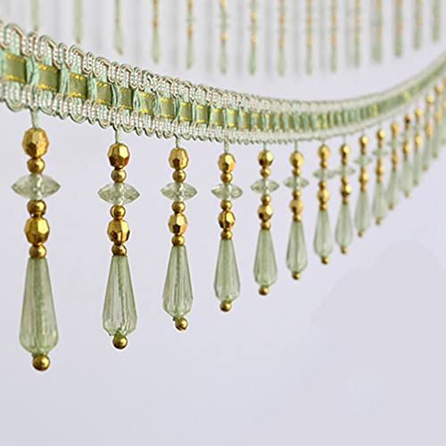 NIHUJALE Fransenbesatz, geflochtene Hängeperlen, 11 Yards Kristallperlenbesatz Quaste Fransen DIY Vorhang Nähen Trim Anhänger Zimmer Lampenschirme Sofa Dekorative Accessoires(Light Green) von NIHUJALE