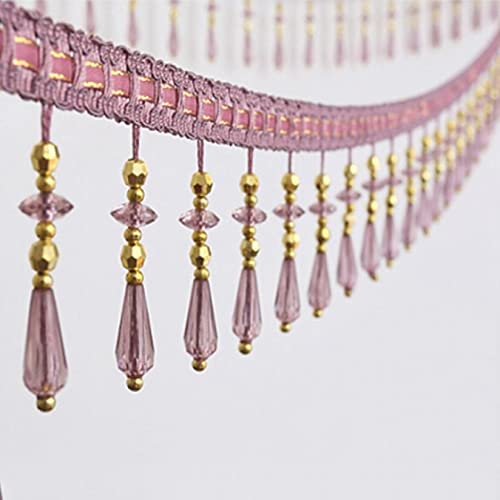 NIHUJALE Fransenbesatz, geflochtene Hängeperlen, 11 Yards Kristallperlenbesatz Quaste Fransen DIY Vorhang Nähen Trim Anhänger Zimmer Lampenschirme Sofa Dekorative Accessoires(Pink) von NIHUJALE
