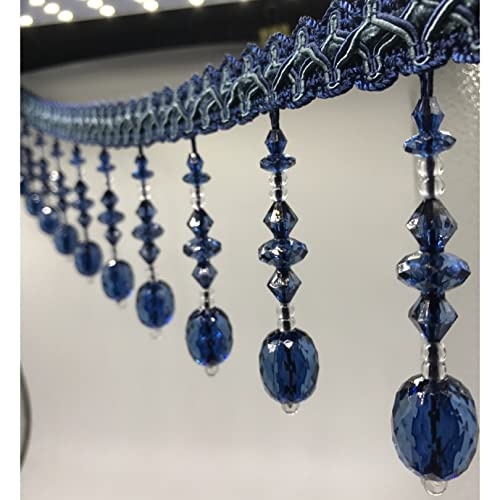 NIHUJALE Fransenbesatz, geflochtene Hängeperlen, 12 Meter Borte for Vorhanggeflecht, Perlenanhänger, Quaste, Nähen, Fransen, Heimdekoration, Hängeperlen, Stoffband, Besatz(Dark Blue) von NIHUJALE