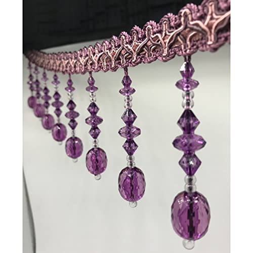 NIHUJALE Fransenbesatz, geflochtene Hängeperlen, 12 Meter Borte for Vorhanggeflecht, Perlenanhänger, Quaste, Nähen, Fransen, Heimdekoration, Hängeperlen, Stoffband, Besatz(Puple) von NIHUJALE
