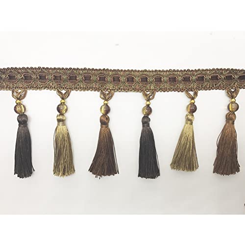 NIHUJALE Fransenbesatz, geflochtene Hängeperlen, 12 Meter Quastenfransenbesatz for Vorhänge, geflochtene Hängeperlen, dekorative Borte, Nähen, Basteln, Stoffbandbesatz(Dark Brown) von NIHUJALE