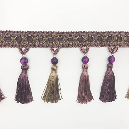 NIHUJALE Fransenbesatz, geflochtene Hängeperlen, 12 Meter Quastenfransenbesatz for Vorhänge, geflochtene Hängeperlen, dekorative Borte, Nähen, Basteln, Stoffbandbesatz(Purple) von NIHUJALE