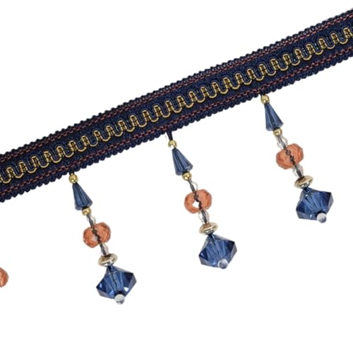 NIHUJALE Fransenbesatz, geflochtene Hängeperlen, 12 Meter hängende Perlen Quaste Fransen Zopfbesatz for Abdeckungskante Dekorative Vorhang Nähbesatz Perlenband Fransen(Dark Blue) von NIHUJALE