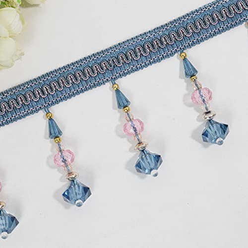 NIHUJALE Fransenbesatz, geflochtene Hängeperlen, 12 Meter hängende Perlen Quaste Fransen Zopfbesatz for Abdeckungskante Dekorative Vorhang Nähbesatz Perlenband Fransen(Light Blue) von NIHUJALE