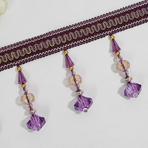 NIHUJALE Fransenbesatz, geflochtene Hängeperlen, 12 Meter hängende Perlen Quaste Fransen Zopfbesatz for Abdeckungskante Dekorative Vorhang Nähbesatz Perlenband Fransen(Purple) von NIHUJALE