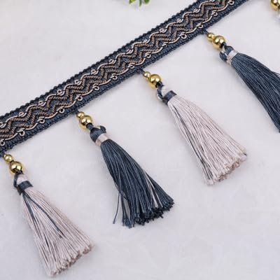 NIHUJALE Fransenbesatz, geflochtene Hängeperlen, 12 Yards DIY Vorhang Nähen Trim Braid Fringe Stoff Band Trimmen(Dark Blue) von NIHUJALE