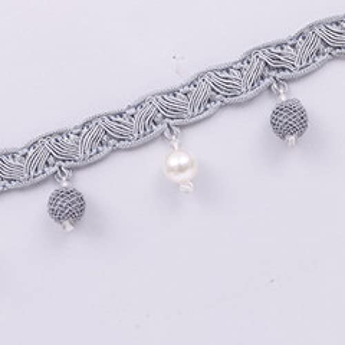 NIHUJALE Fransenbesatz, geflochtene Hängeperlen, 12 Yards Perlen Quaste Fransen Spitzenband DIY Vorhang Nähen Trim Sofa Tisch Lampenschirme Dekorative Accessoires(Grey) von NIHUJALE