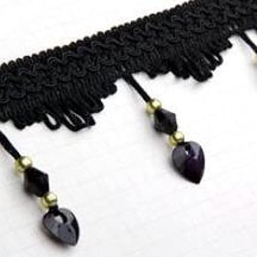 NIHUJALE Fransenbesatz, geflochtene Hängeperlen, 12 Yards Perlenanhänger Nähbesatz Fransen Quaste Besatzband Vorhangbesatz Wohnkultur Nähen Basteln Zubehör(Black) von NIHUJALE