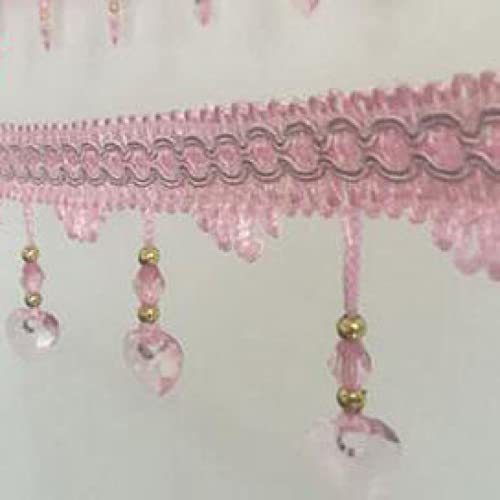 NIHUJALE Fransenbesatz, geflochtene Hängeperlen, 12 Yards Perlenanhänger Nähbesatz Fransen Quaste Besatzband Vorhangbesatz Wohnkultur Nähen Basteln Zubehör(Pink) von NIHUJALE