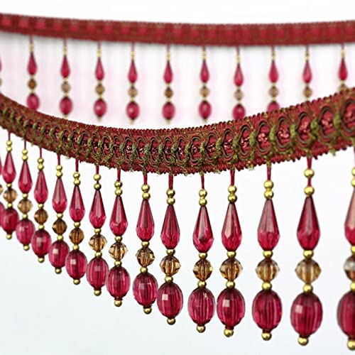NIHUJALE Fransenbesatz, geflochtene Hängeperlen, 12 Yards Vorhang Nähen Trim Quaste Perlen Spitze Stoff Handwerk Anhänger Rand Sofa Dekoration DIY Vorhang Nähen Trim(Red) von NIHUJALE