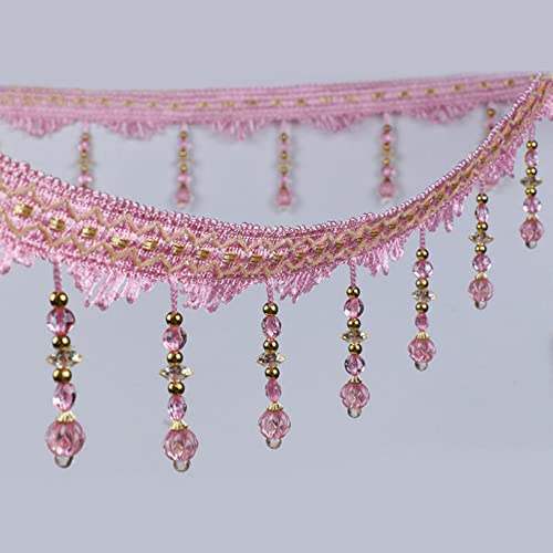 NIHUJALE Fransenbesatz, geflochtene Hängeperlen, 12 Yards Vorhangbesatz Kristallperlen Anhänger Quaste Fransen Hängende Perlen Kanten Zopfbesatz Spitze Lampenschirme Dekor(Pink) von NIHUJALE