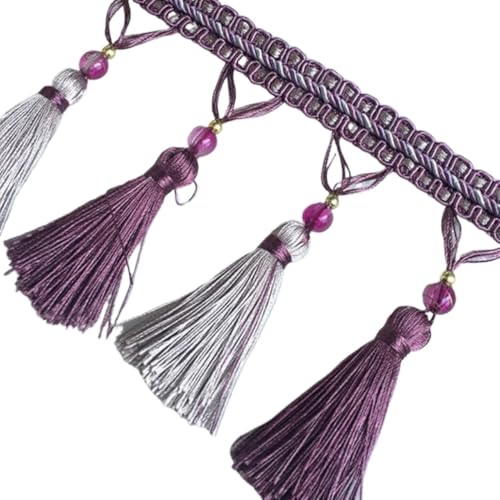 NIHUJALE Fransenbesatz, geflochtene Hängeperlen, 2 Meter Perlen Quaste Fransenbesatz Lampenschirme Tischdecke Anhänger Dekorative DIY Vorhang Nähen Trim Zopf Trimmen Spitze(Purple) von NIHUJALE