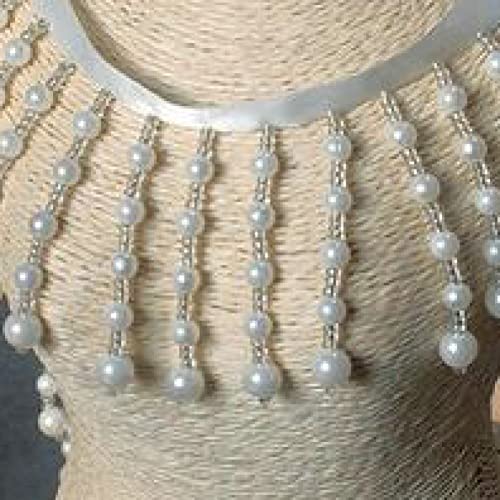 NIHUJALE Fransenbesatz, geflochtene Hängeperlen, 2 Yards Perle Perle Anhänger Band Spitze Trim DIY Hochzeit Kleid Kleidung Vorhang Lampenschirme Dekorative(6.5cm) von NIHUJALE