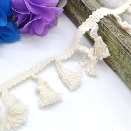 NIHUJALE Fransenbesatz, geflochtene Hängeperlen, 2 Yards Spitzenbesatz Nähen Band Quaste Fransen Baumwolle Ethnische Latin Kleid Bühne Kleidungsstück Vorhang Dekorative DIY(Beige Cotton) von NIHUJALE
