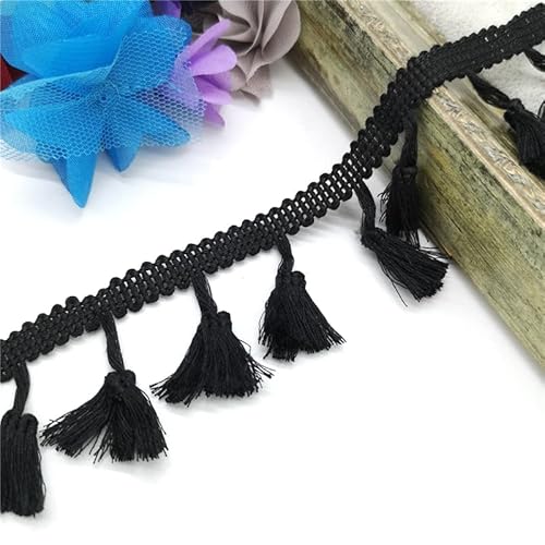 NIHUJALE Fransenbesatz, geflochtene Hängeperlen, 2 Yards Spitzenbesatz Nähen Band Quaste Fransen Baumwolle Ethnische Latin Kleid Bühne Kleidungsstück Vorhang Dekorative DIY(Black) von NIHUJALE