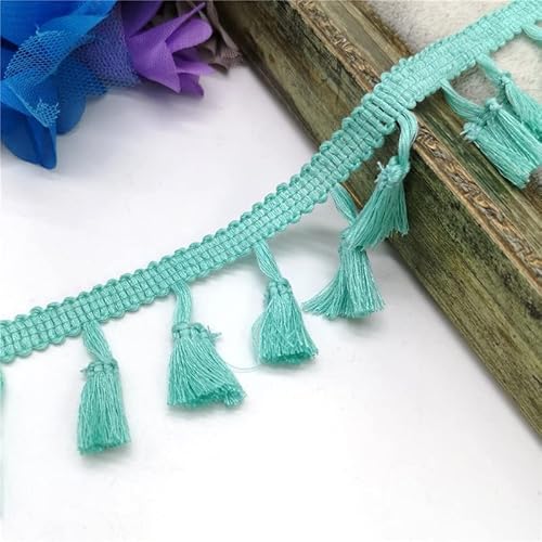 NIHUJALE Fransenbesatz, geflochtene Hängeperlen, 2 Yards Spitzenbesatz Nähen Band Quaste Fransen Baumwolle Ethnische Latin Kleid Bühne Kleidungsstück Vorhang Dekorative DIY(Cyan) von NIHUJALE
