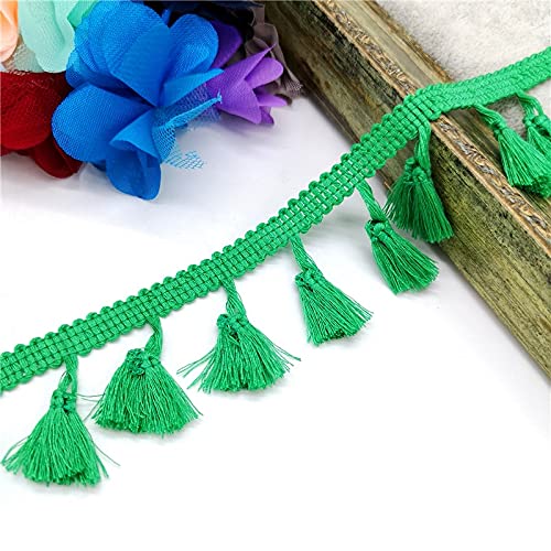 NIHUJALE Fransenbesatz, geflochtene Hängeperlen, 2 Yards Spitzenbesatz Nähen Band Quaste Fransen Baumwolle Ethnische Latin Kleid Bühne Kleidungsstück Vorhang Dekorative DIY(Greem) von NIHUJALE