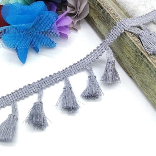 NIHUJALE Fransenbesatz, geflochtene Hängeperlen, 2 Yards Spitzenbesatz Nähen Band Quaste Fransen Baumwolle Ethnische Latin Kleid Bühne Kleidungsstück Vorhang Dekorative DIY(Grey) von NIHUJALE