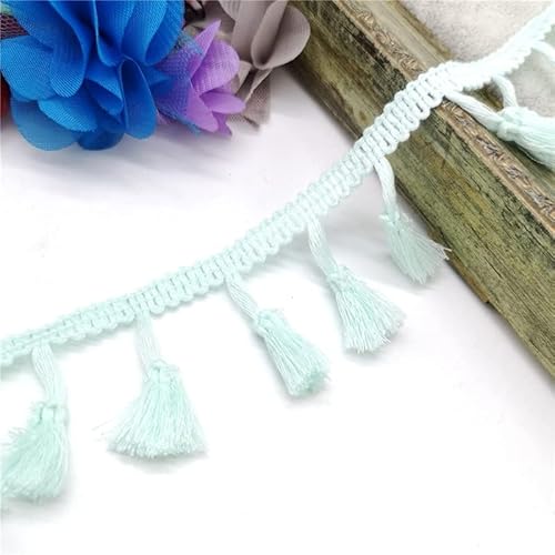 NIHUJALE Fransenbesatz, geflochtene Hängeperlen, 2 Yards Spitzenbesatz Nähen Band Quaste Fransen Baumwolle Ethnische Latin Kleid Bühne Kleidungsstück Vorhang Dekorative DIY(Light Blue) von NIHUJALE