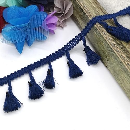NIHUJALE Fransenbesatz, geflochtene Hängeperlen, 2 Yards Spitzenbesatz Nähen Band Quaste Fransen Baumwolle Ethnische Latin Kleid Bühne Kleidungsstück Vorhang Dekorative DIY(Navy Blue) von NIHUJALE