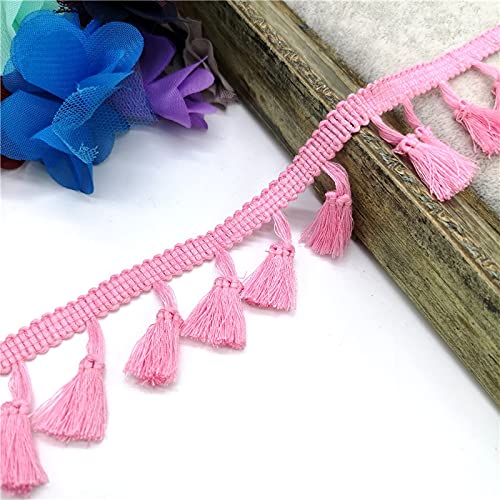 NIHUJALE Fransenbesatz, geflochtene Hängeperlen, 2 Yards Spitzenbesatz Nähen Band Quaste Fransen Baumwolle Ethnische Latin Kleid Bühne Kleidungsstück Vorhang Dekorative DIY(Pink) von NIHUJALE