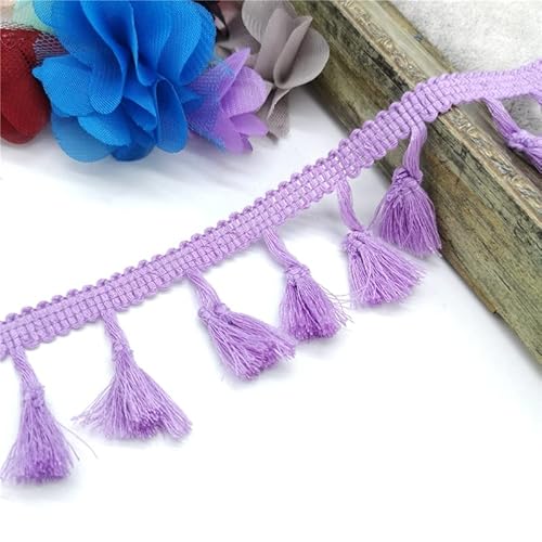 NIHUJALE Fransenbesatz, geflochtene Hängeperlen, 2 Yards Spitzenbesatz Nähen Band Quaste Fransen Baumwolle Ethnische Latin Kleid Bühne Kleidungsstück Vorhang Dekorative DIY(Purple) von NIHUJALE