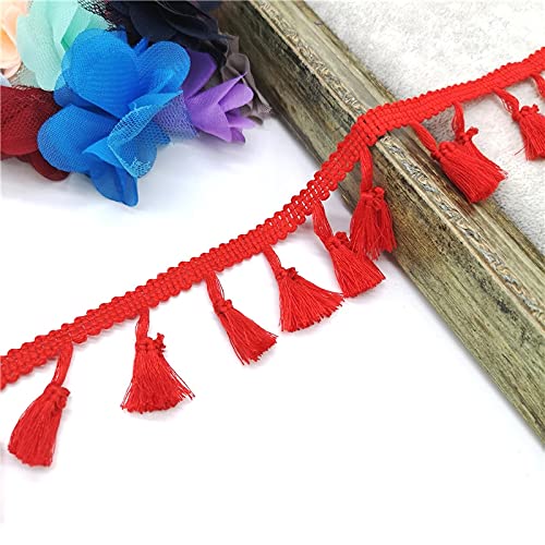 NIHUJALE Fransenbesatz, geflochtene Hängeperlen, 2 Yards Spitzenbesatz Nähen Band Quaste Fransen Baumwolle Ethnische Latin Kleid Bühne Kleidungsstück Vorhang Dekorative DIY(Red) von NIHUJALE