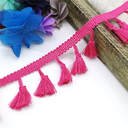 NIHUJALE Fransenbesatz, geflochtene Hängeperlen, 2 Yards Spitzenbesatz Nähen Band Quaste Fransen Baumwolle Ethnische Latin Kleid Bühne Kleidungsstück Vorhang Dekorative DIY(Rose) von NIHUJALE