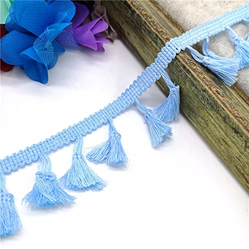 NIHUJALE Fransenbesatz, geflochtene Hängeperlen, 2 Yards Spitzenbesatz Nähen Band Quaste Fransen Baumwolle Ethnische Latin Kleid Bühne Kleidungsstück Vorhang Dekorative DIY(Sky Blue) von NIHUJALE
