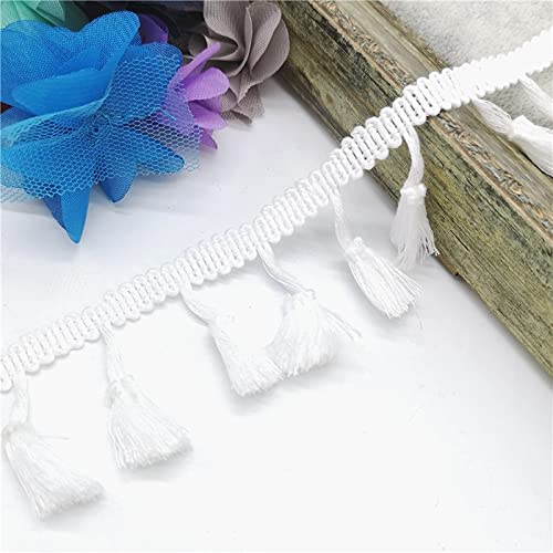 NIHUJALE Fransenbesatz, geflochtene Hängeperlen, 2 Yards Spitzenbesatz Nähen Band Quaste Fransen Baumwolle Ethnische Latin Kleid Bühne Kleidungsstück Vorhang Dekorative DIY(White) von NIHUJALE