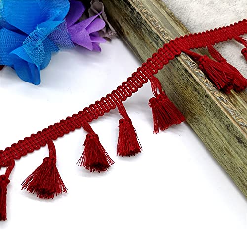 NIHUJALE Fransenbesatz, geflochtene Hängeperlen, 2 Yards Spitzenbesatz Nähen Band Quaste Fransen Baumwolle Ethnische Latin Kleid Bühne Kleidungsstück Vorhang Dekorative DIY(Wine Red) von NIHUJALE