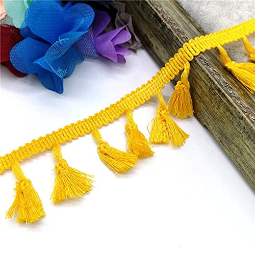 NIHUJALE Fransenbesatz, geflochtene Hängeperlen, 2 Yards Spitzenbesatz Nähen Band Quaste Fransen Baumwolle Ethnische Latin Kleid Bühne Kleidungsstück Vorhang Dekorative DIY(Yellow) von NIHUJALE