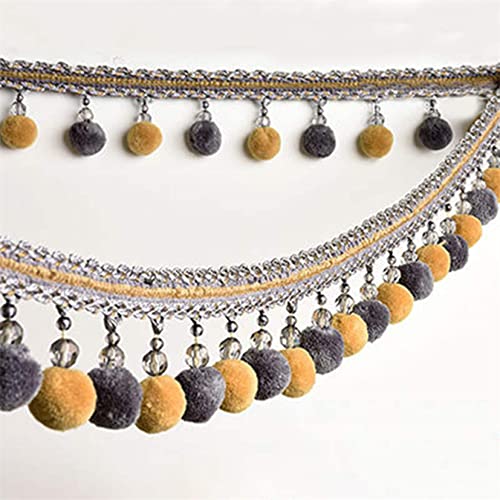 NIHUJALE Fransenbesatz, geflochtene Hängeperlen, 3 Meter Vorhang Borte Perlen Anhänger Zopf Quaste Ball Fringe DIY Nähen Handwerk Tisch Lampenschirme Dekorative(Grey Coffee) von NIHUJALE